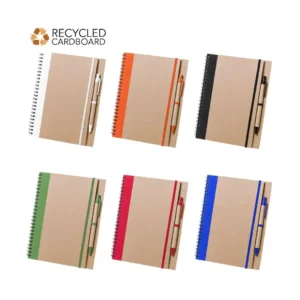 Libreta con espiral y lapicero publicitaria en cartón reciclado