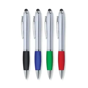 Lapicero stylus publicitarios en plástico color plata y grip de color