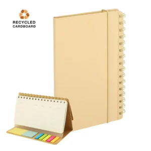 Libreta planificador promocional plegable en cartón reciclado con posit it