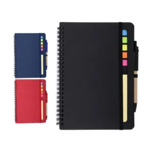 Libretas de cartón y espiral promocionales con post it y lapicero