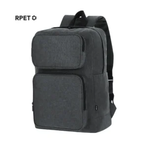 Mochila corporativa RPET gris para laptop y tablet con cinta para trolley