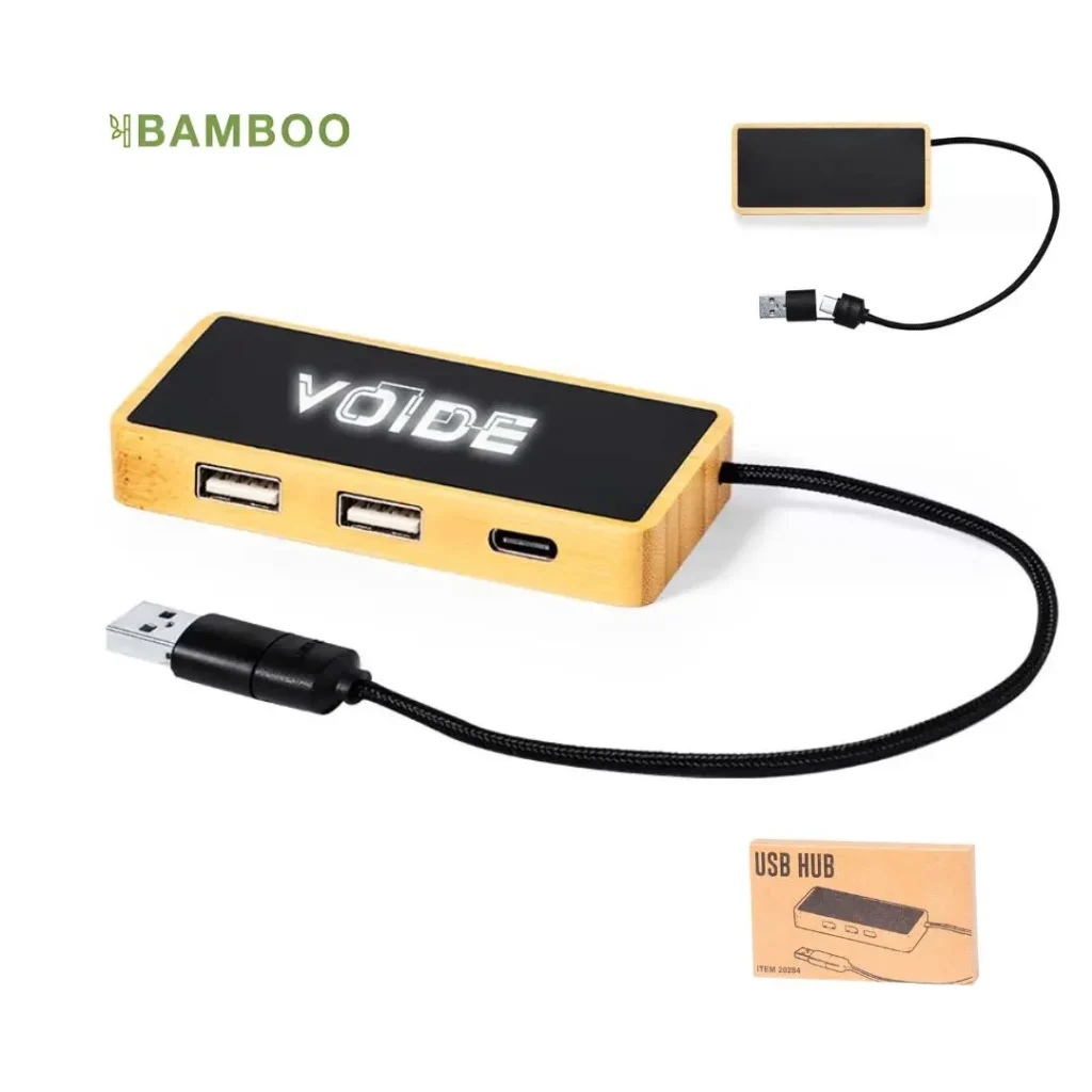 Puertos usb promocionales personalizados al por mayor en material bambú y luz led interna especial impresión láser