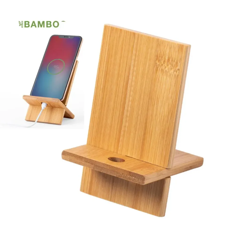 Soportes promocionales para celular en bambú
