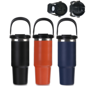 Vaso térmico personalizado en acero inoxidable exterior e interior de 30 oz. sin BPA, con asa para trasportar y pajilla plegable