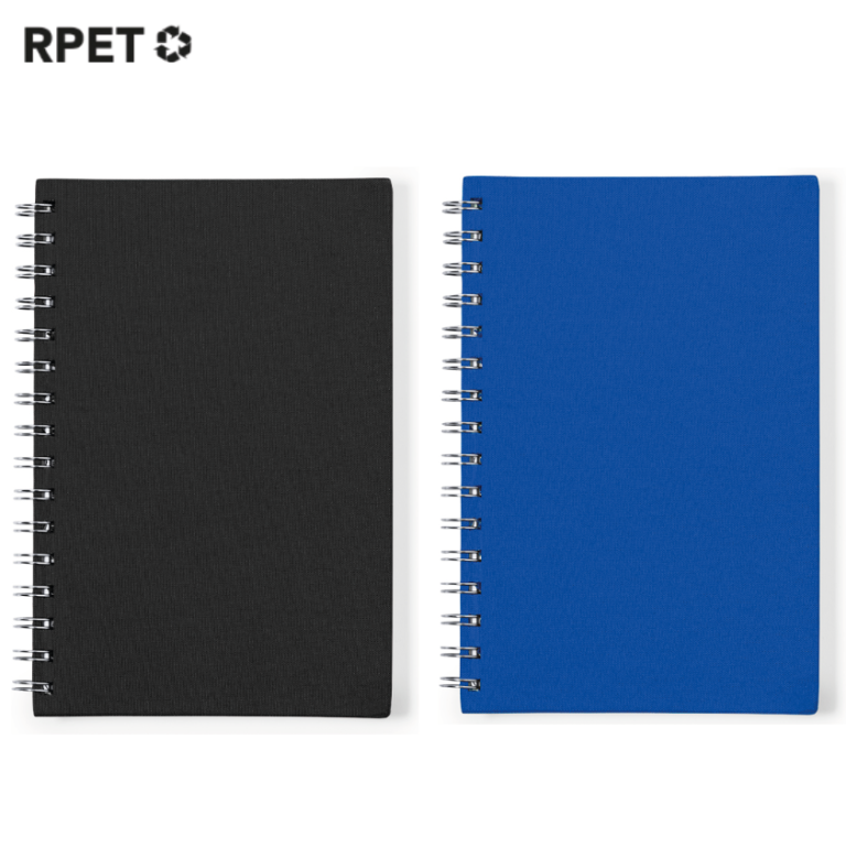 Libreta promocional en Poliéster 300D RPET con hojas 100% recicladas