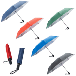 Sombrilla promocional varillas de fibra de vidrio y estructura plegable metálica, cobertura de 100 cm de diámetro toldo con protección UV 50. Disponible en 5 colores