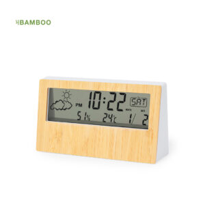 Relojes de escritorio promocional con estación metereológica en material bambú para empresas costa rica