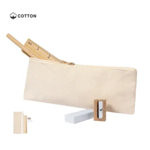 Set de escritura personalizados al por mayor incluye cartuchera de algodón, lápiz, regla y sacapuntas de madera y goma