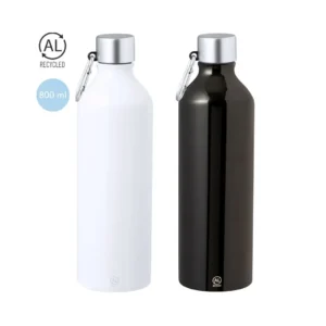 Botella promocional aluminio reciclado 800 ml negra y blanca