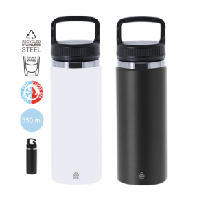 Botellas térmicas personalizadas al por mayor fabricada en acero inoxidable reciclado libre de BPA con asa para fácil transporte
