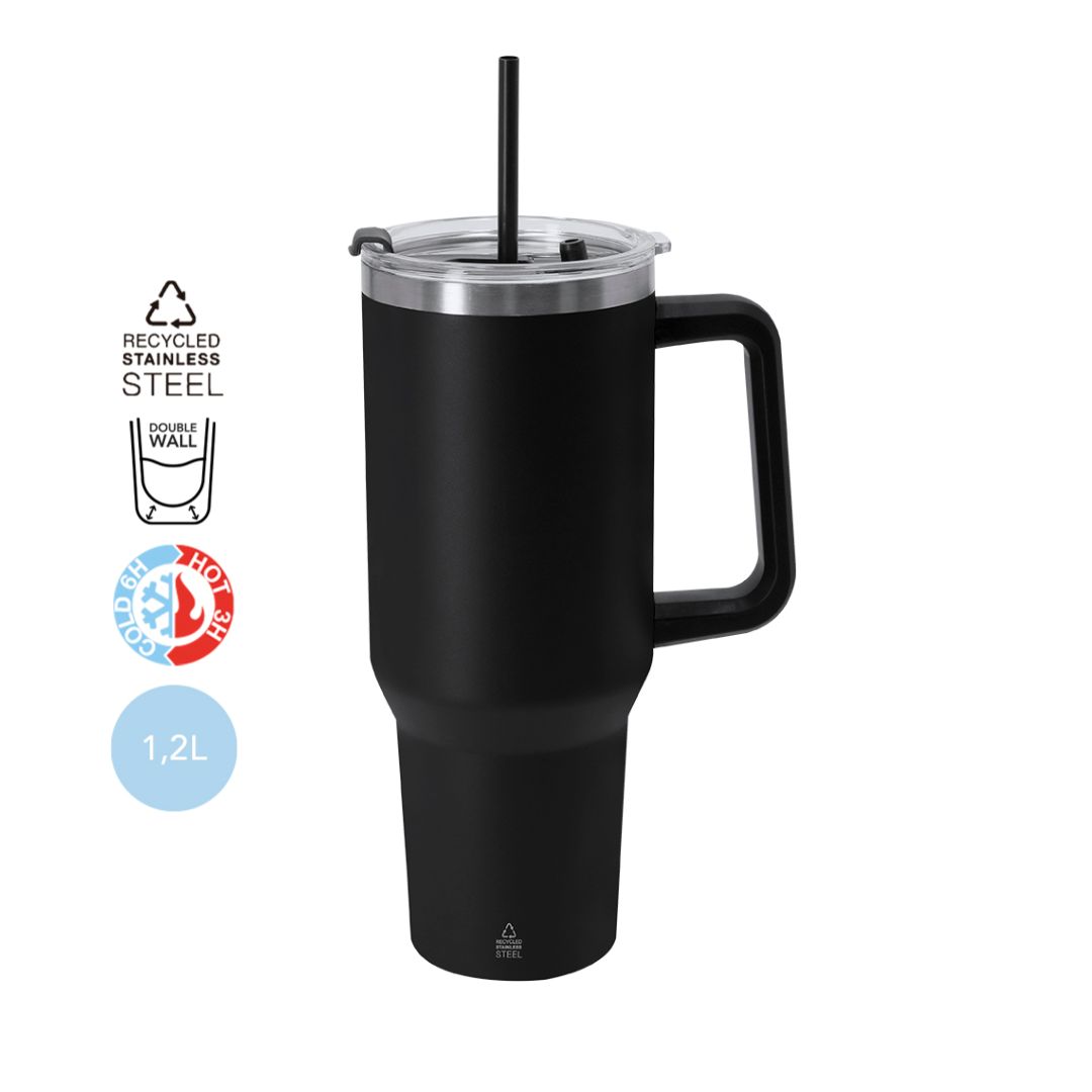 Jarras térmicas personalizadas tipo Stanley fabricada en material reciclado sin BPA, 1.2 Litros de capacidad