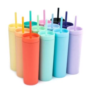 vaso plástico promocional doble pared con pajilla en variados colores