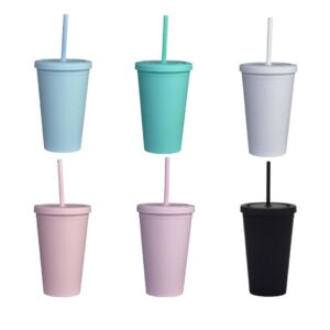 vasos plásticos promocionales doble pared con tapa y pajilla en variados colores