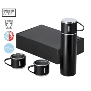 Set de termo publicitario con 3 tazas fabricado en acero inoxidable doble pared